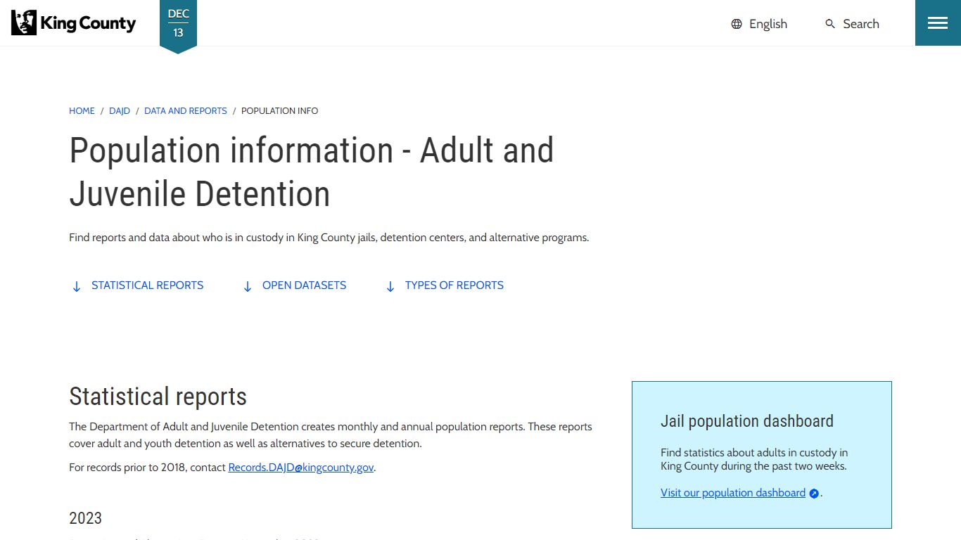 Population information - Adult and Juvenile Detention - King County ...